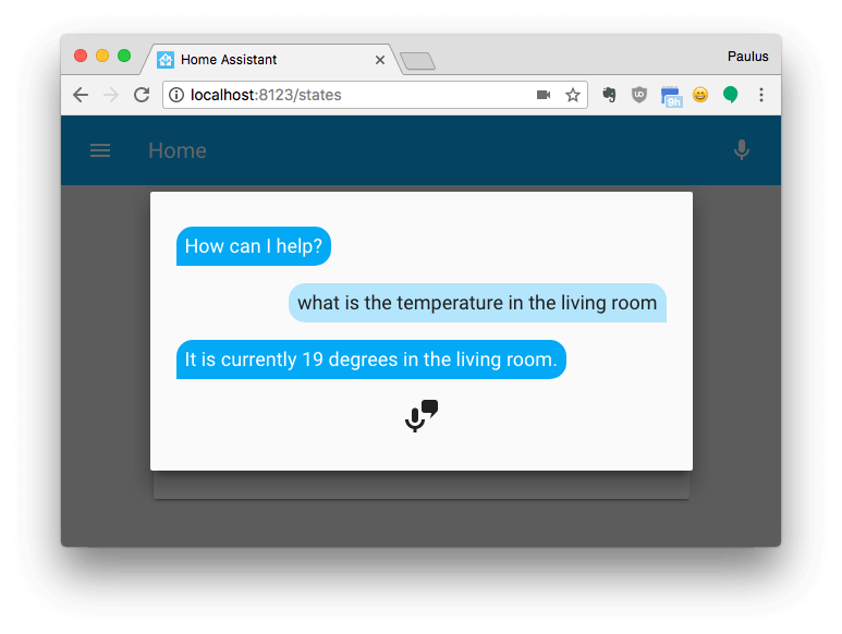 Screenshot of the frontend with the conversation panel open.