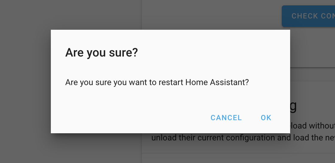 Screenshot of a confirm dialog when restarting Home Assistant.
