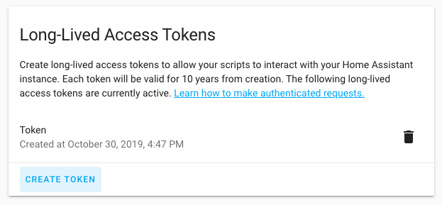 Screenshot of the Long-Lived Access Tokens interface in the profile page.