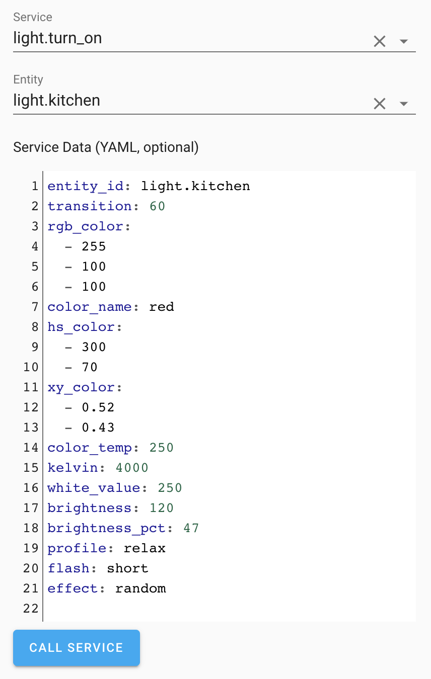 Screenshot of the service dev tools with YAML editor.