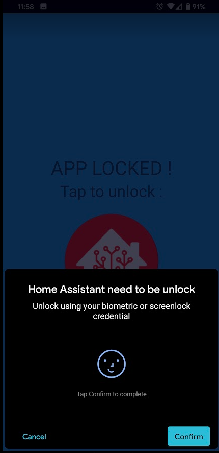 Screenshot of Biometric Unlock