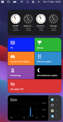 Screenshot of a large Home Assistant Actions widget in Big Sur