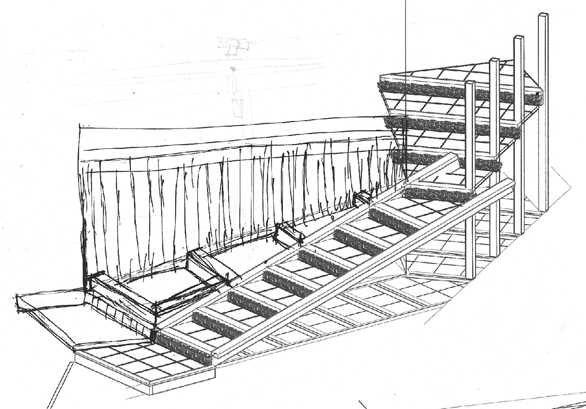 Scan of a concept drawing of the stairs with smart lights