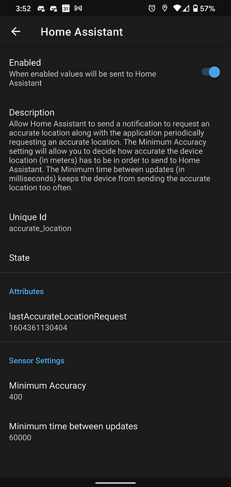 Screenshot of location settings
