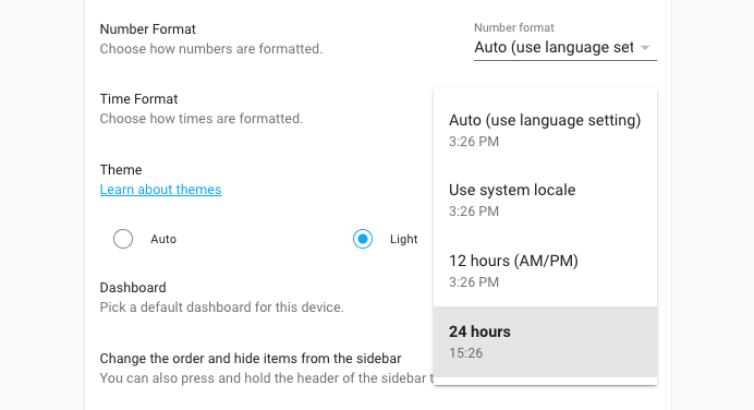 Screenshot of new time format setting