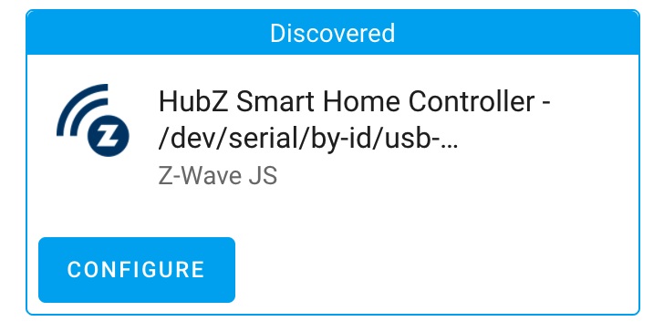 Screenshot of a discovered USB device compatible with Z-Wave JS