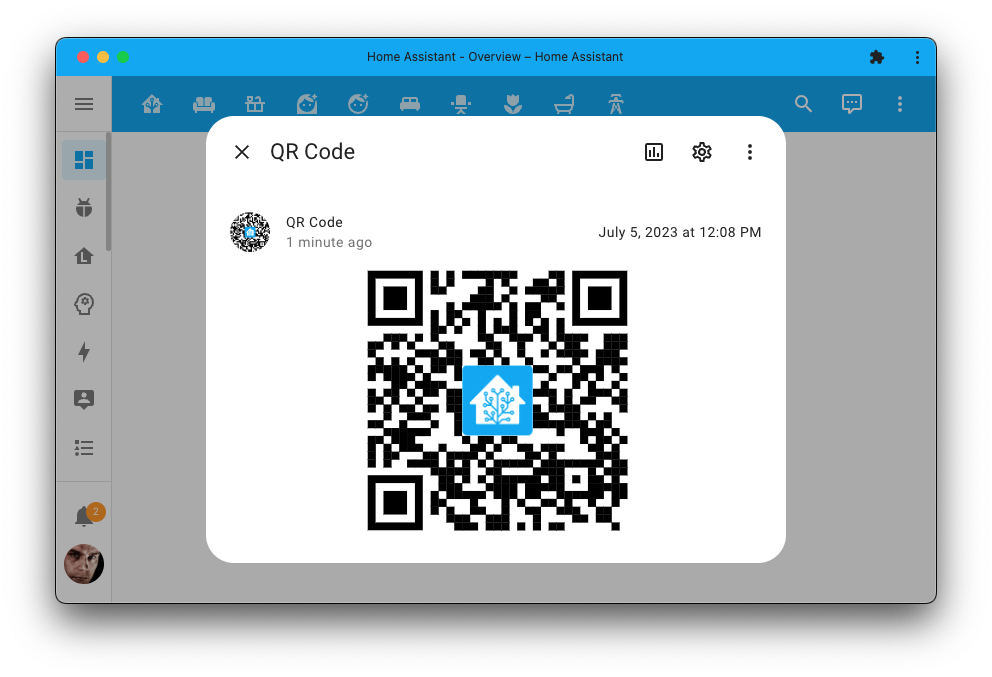 Screenshot of a new image entity more information dialog, showing a QR code in the image.