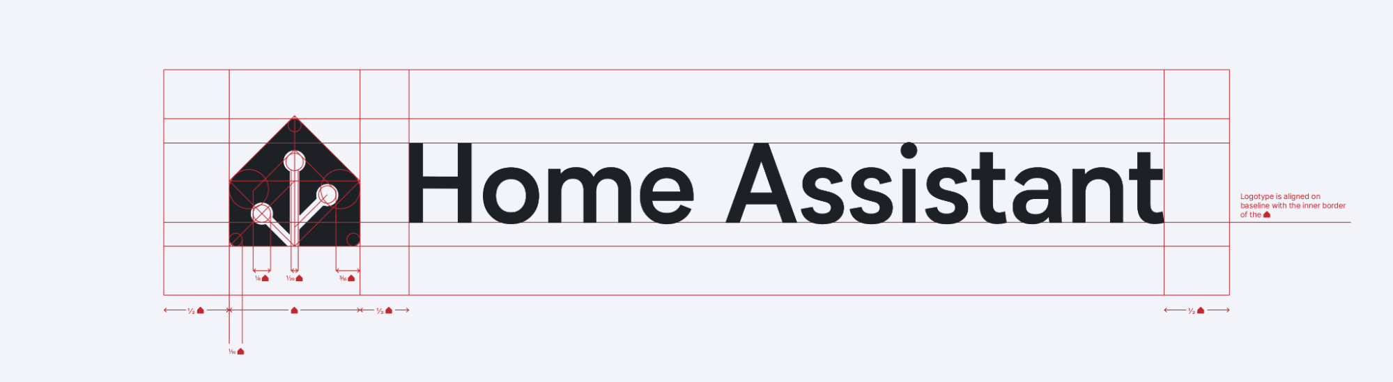 Dimensiones de diferentes partes del logo de Home Assistant.