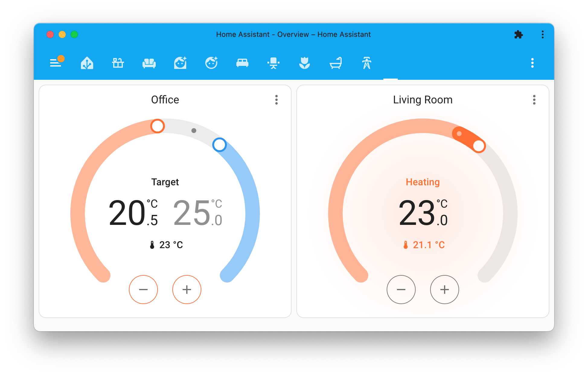 Screenshot showing two thermostat cards that showcase their stunning new looks.