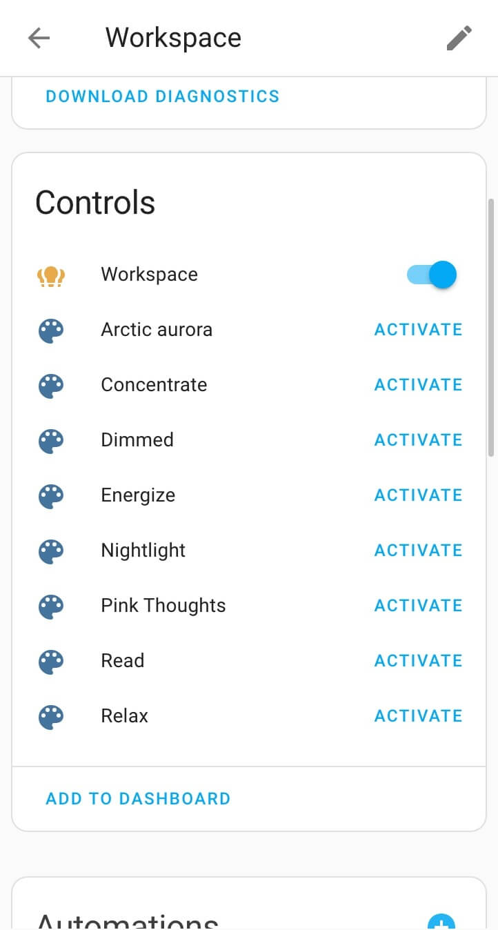 Add to Dashboard feature on the device page