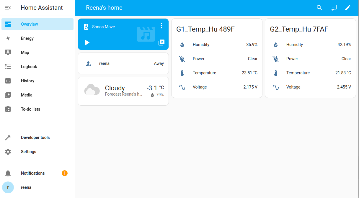 Screenshot of the Overview dashboard with Bluetooth devices
