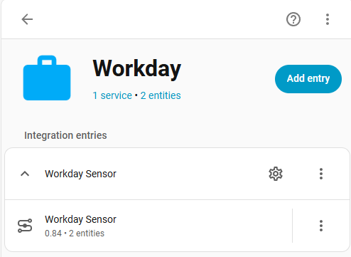 Screenshot of the workday integration entity list
