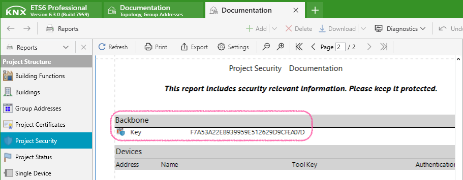 Backbone key in ETS Project Security report