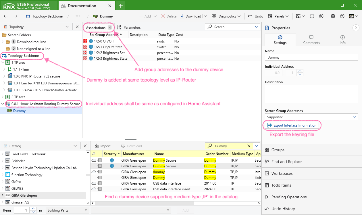 Routing dummy setup in ETS 6