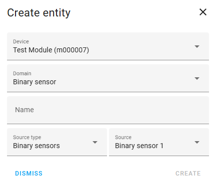 Create entity dialog