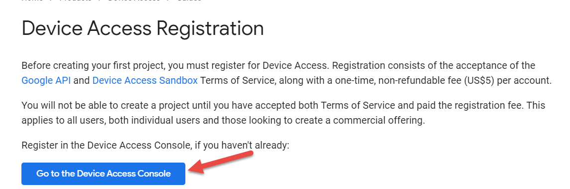 Screenshot of Device Access Registration