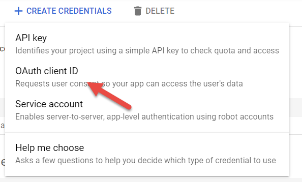 Screenshot of OAuth client ID selection