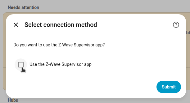Deselecting the Z-Wave JS Supervisor app