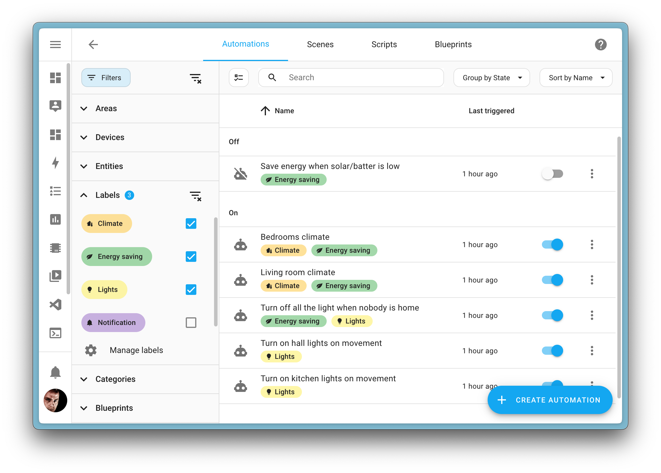 Screenshots showing the new labels assigned to automations.